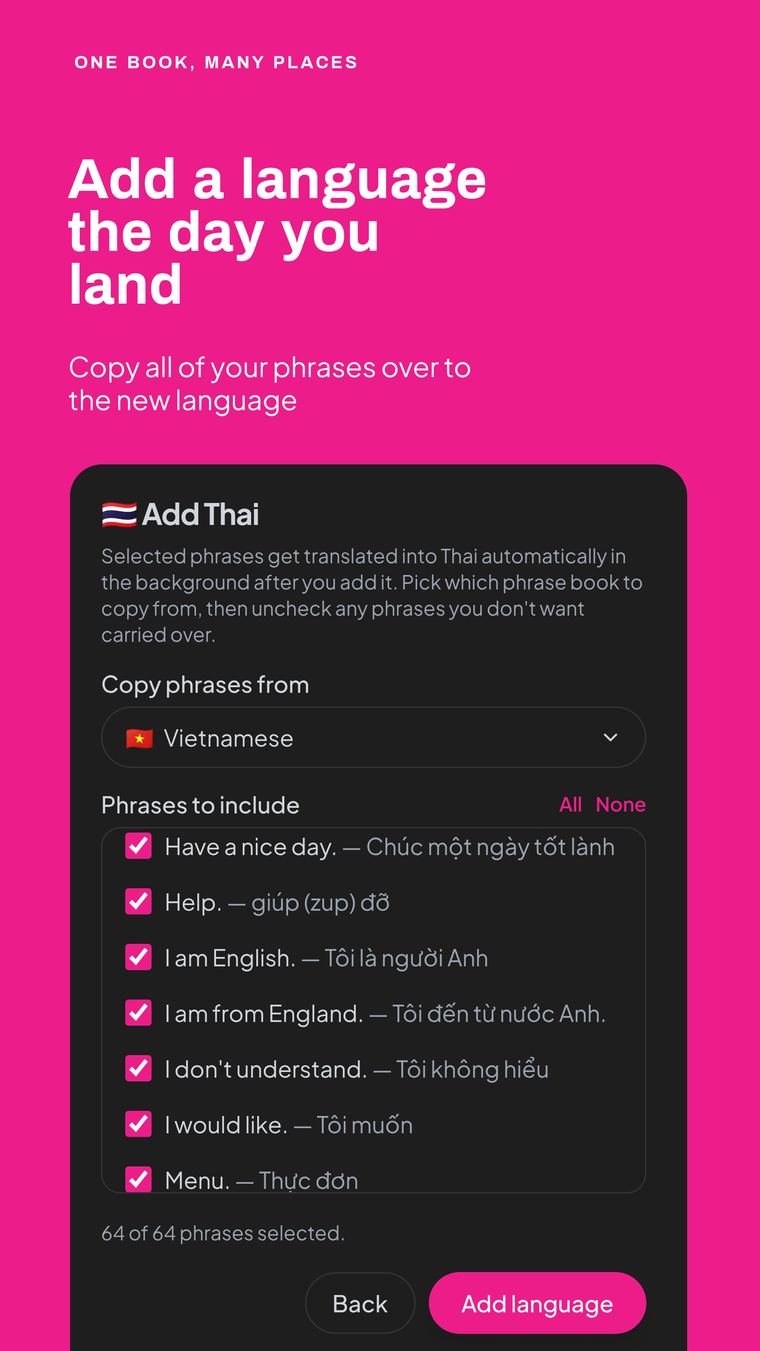 Adding a new language to an existing Travel Chatter phrasebook