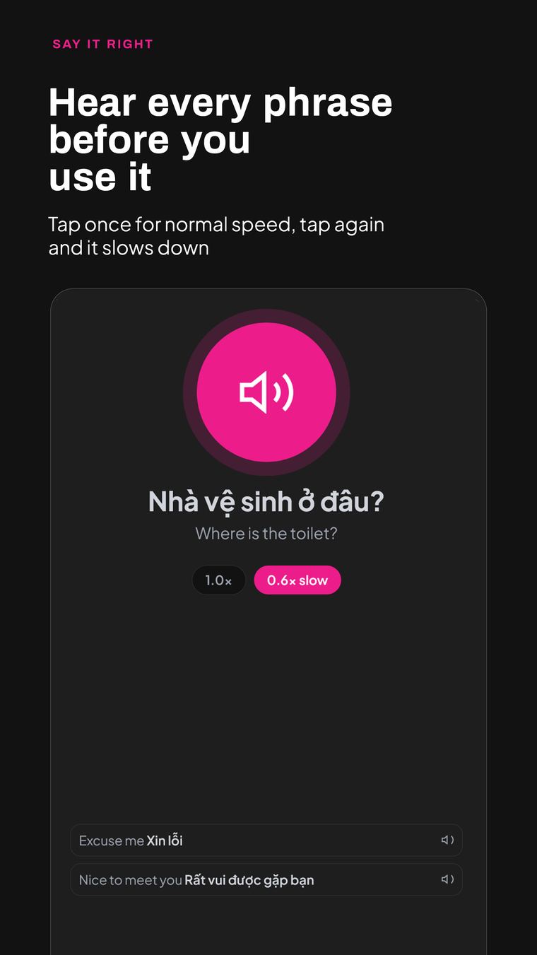 Text-to-speech playback of a Vietnamese phrase in Travel Chatter