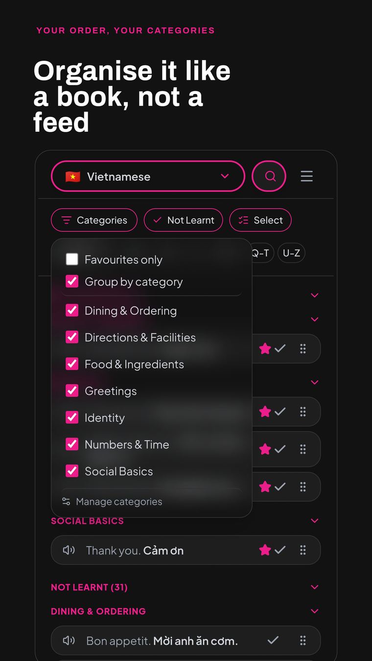 Custom categories and filters in Travel Chatter